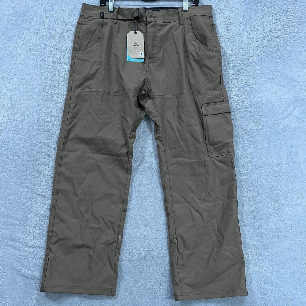 Prana Stretch Zion Pants Mens 35x28 Brown Roll Up Belted Gorpcore Outdoor Hiking